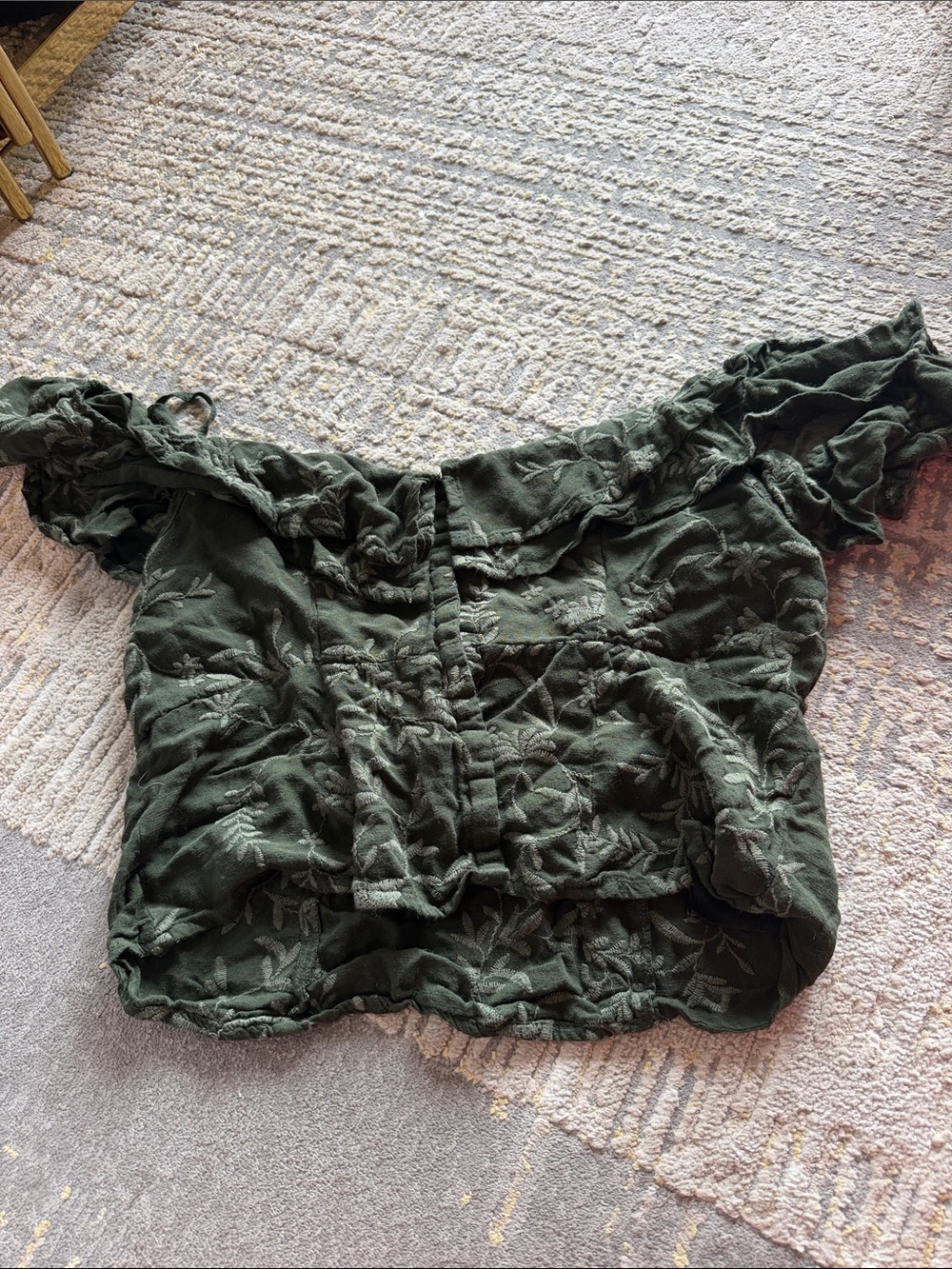 Guess Off-Shoulder Embroidered Crop Top in Forest Green